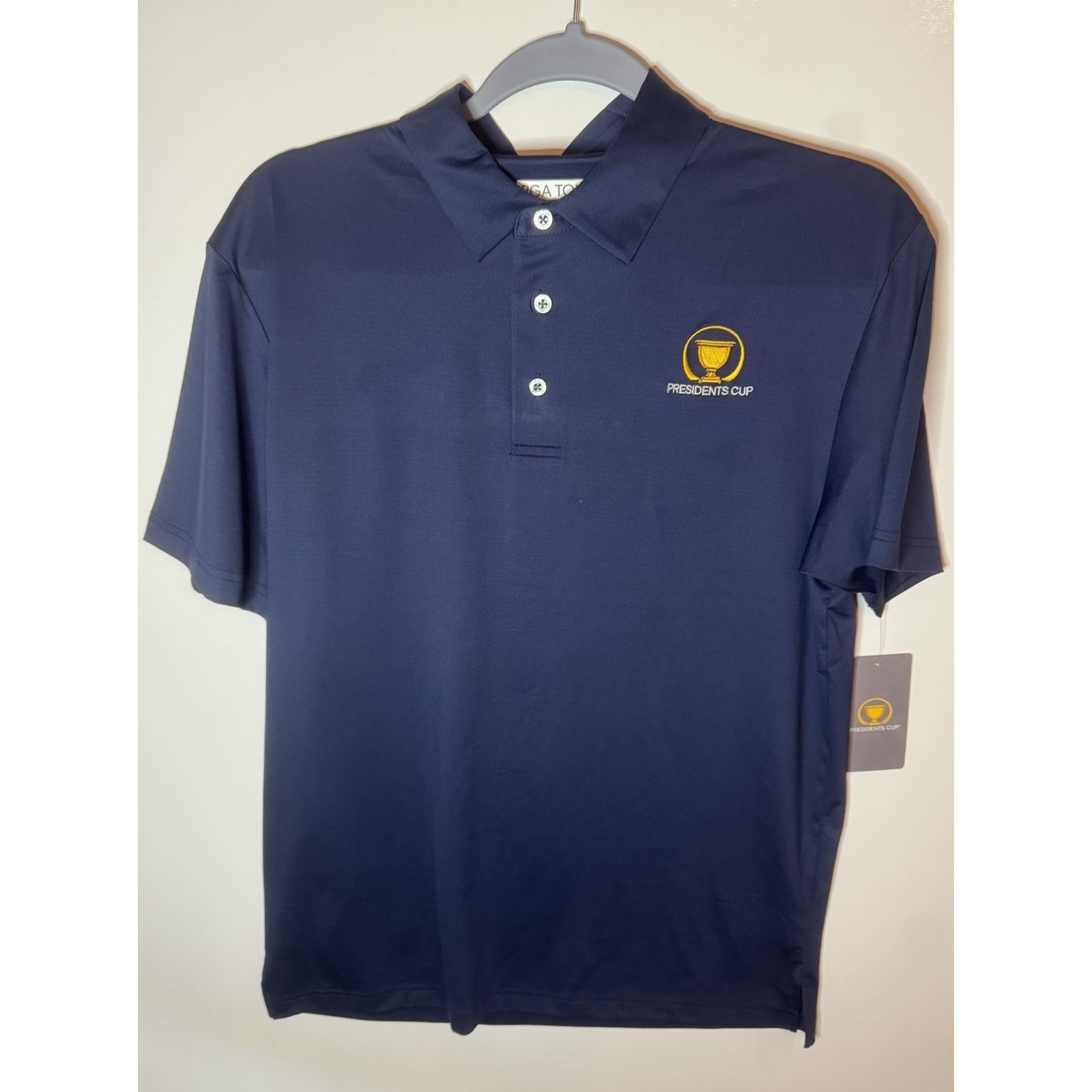 Pga Tour Presidents Cup Short Sleeve Polo Shirt Navy Blue Mens Size Small